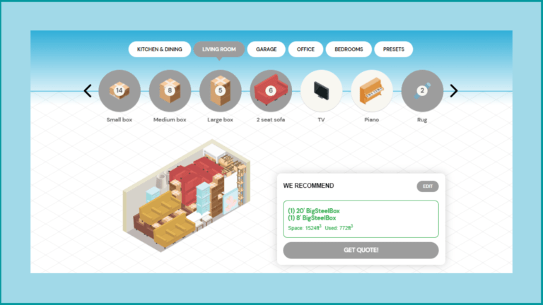 Interactive container space calculator on Big Steel Box website