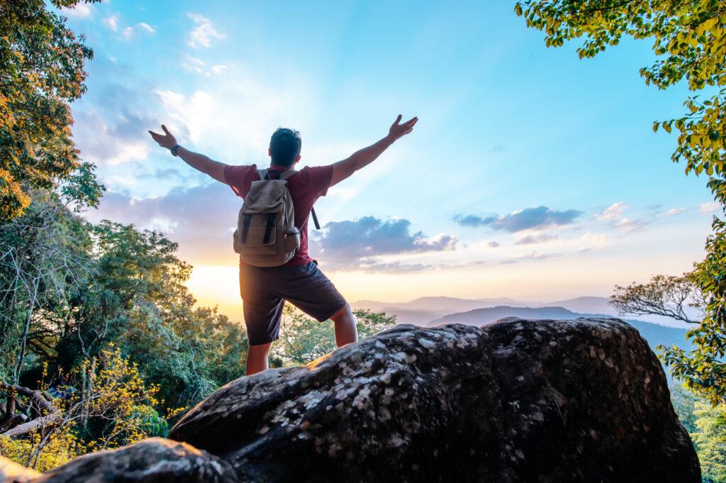 man hiking in the forest