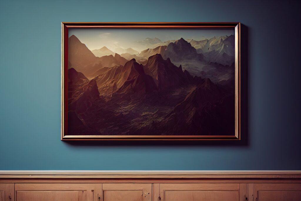 painting of mountains in art galery