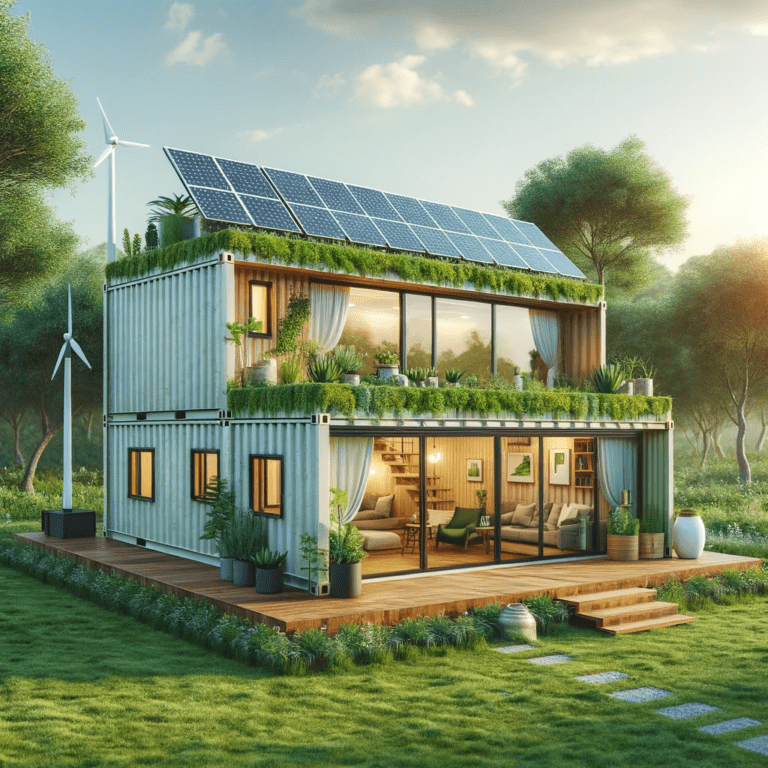 An eco-friendly container home in a serene natural setting